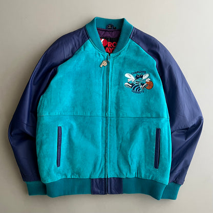 Large 90s Charlotte Hornets Leather Pro Player Jacket