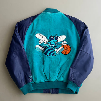 Large 90s Charlotte Hornets Leather Pro Player Jacket