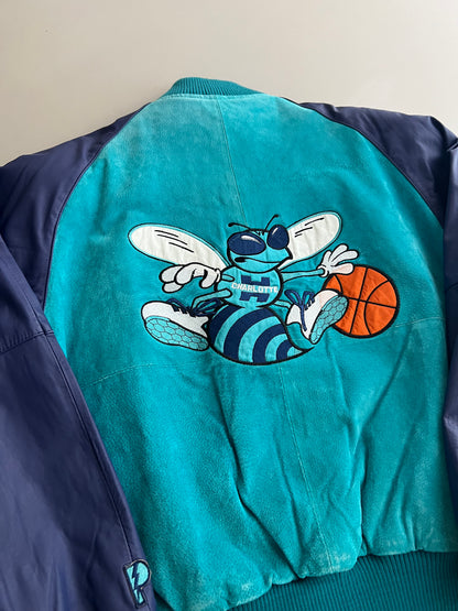 Large 90s Charlotte Hornets Leather Pro Player Jacket