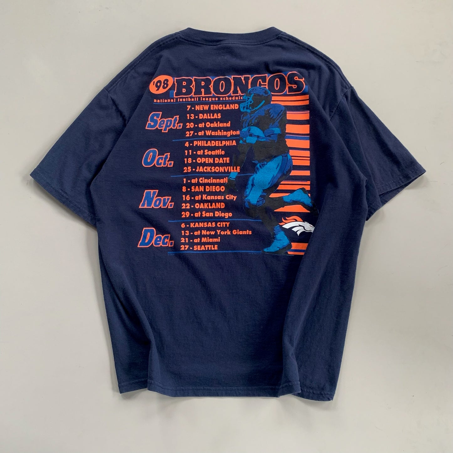 XL 1998 Denver Broncos Schedule T-shirt