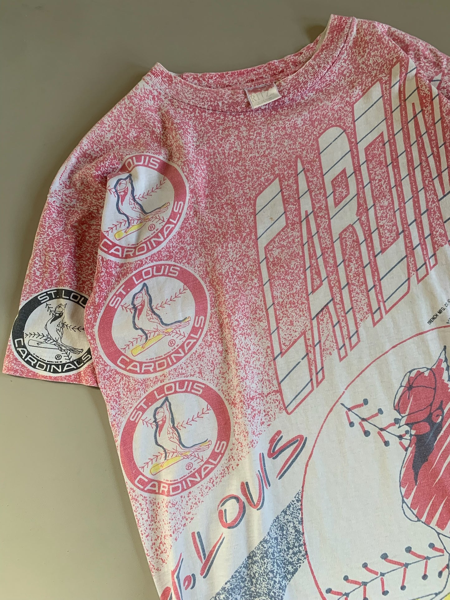 Large 1991 St Louis Cardinals Trench AOP T-shirt