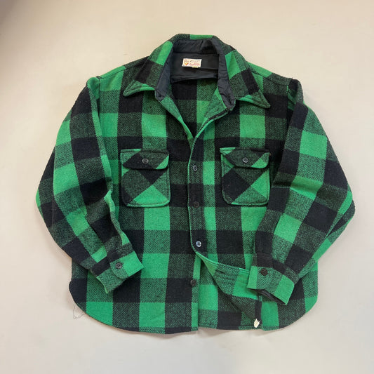 XL 1980s Fox Knapp Green Plaid Wool Button Up