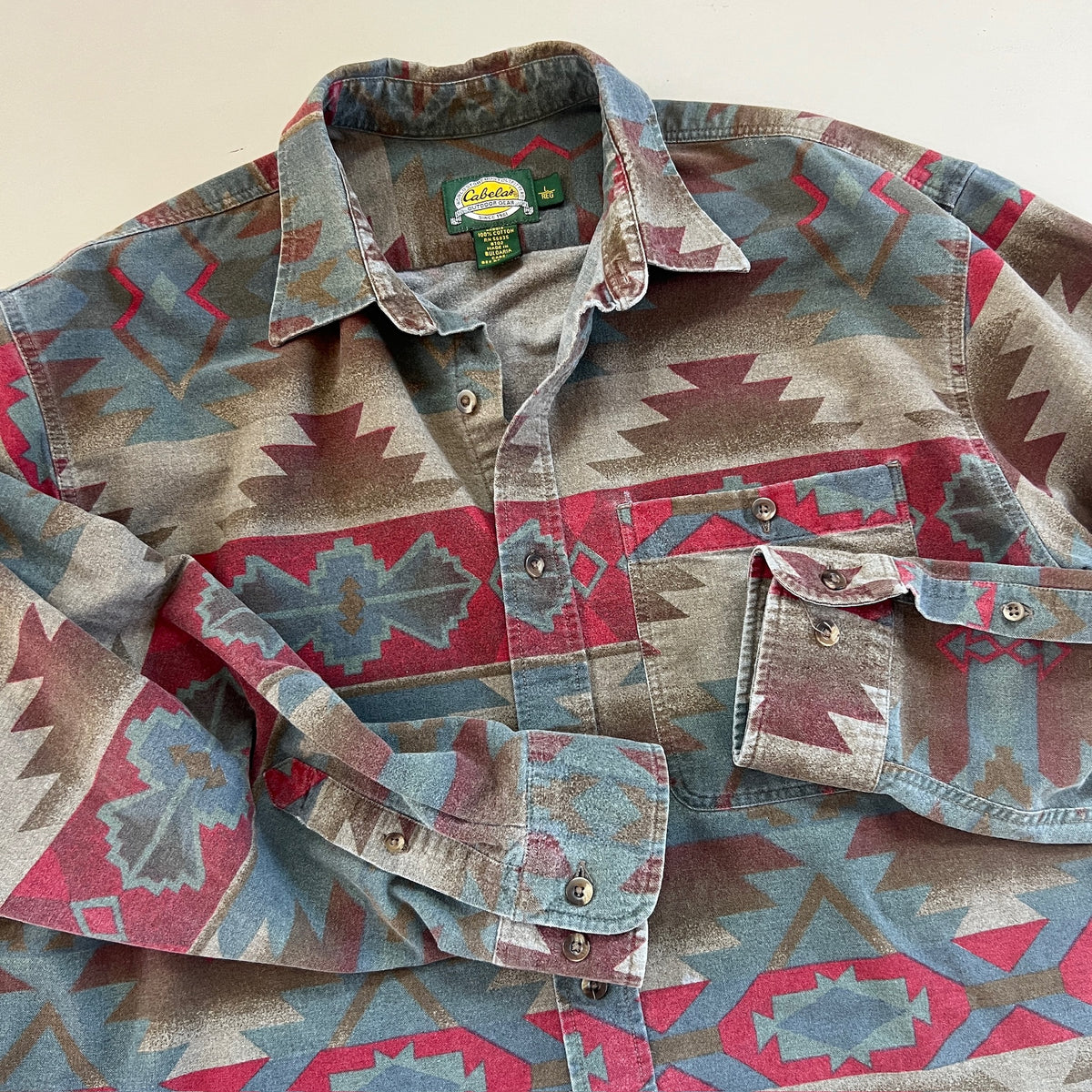 Large Cabela's Aztec Button Shirt