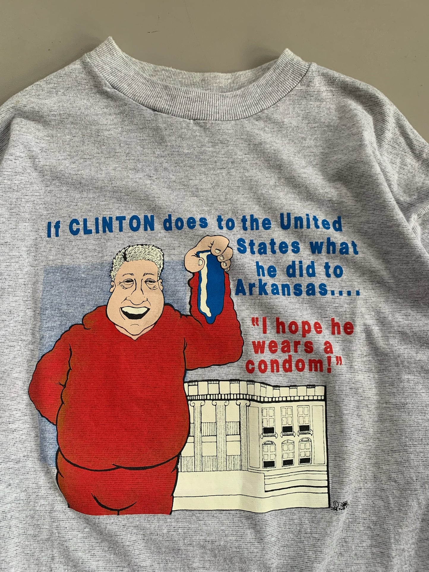XL 90s Bill Clinton Condom T-shirt