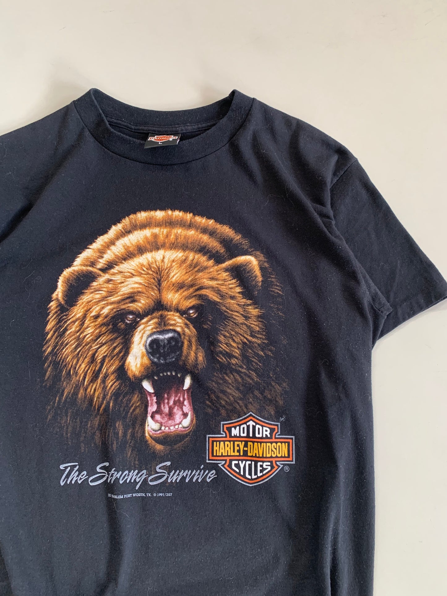 Large 1991 Harley Davidson The Strong Survive 3D Emblem T-shirt