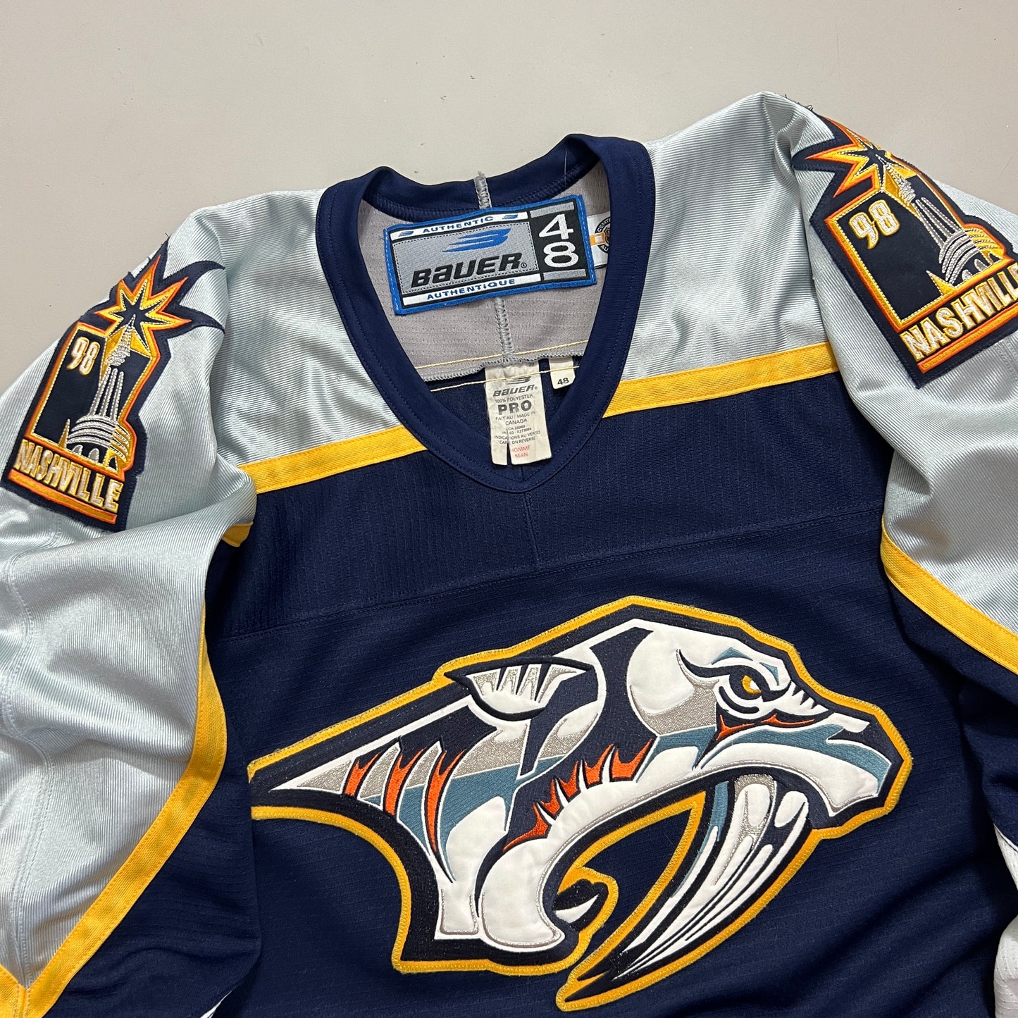 XXL 1990s Nashville Predators Bauer Fight Strap Hockey Jersey