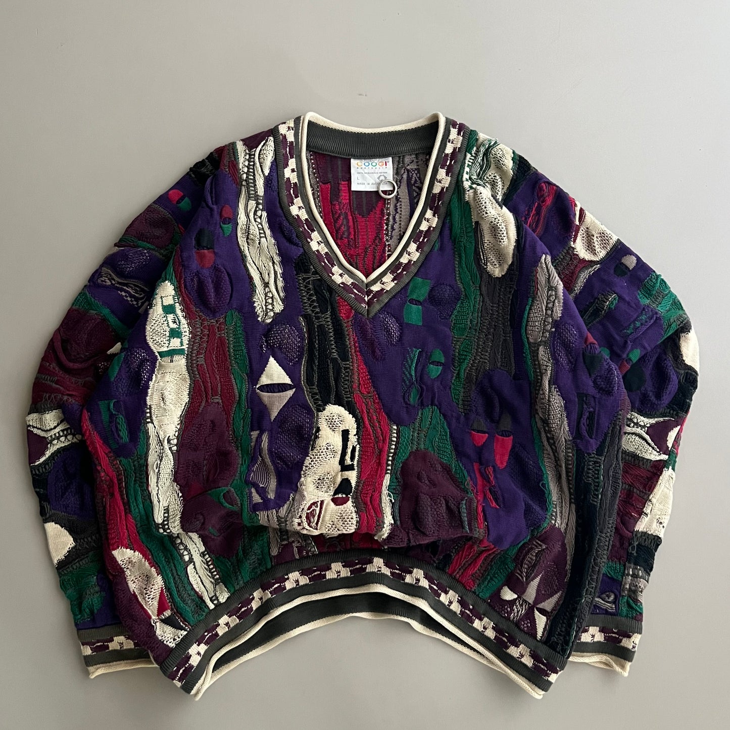 Large 90s Purple Coogi Textured Knit Sweater