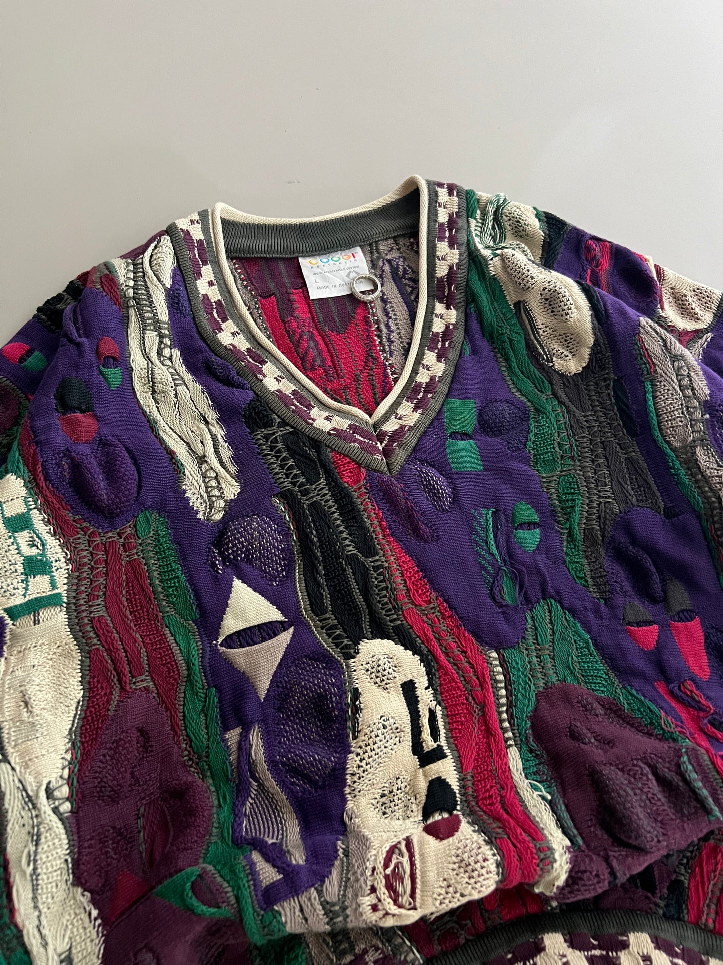 Large 90s Purple Coogi Textured Knit Sweater