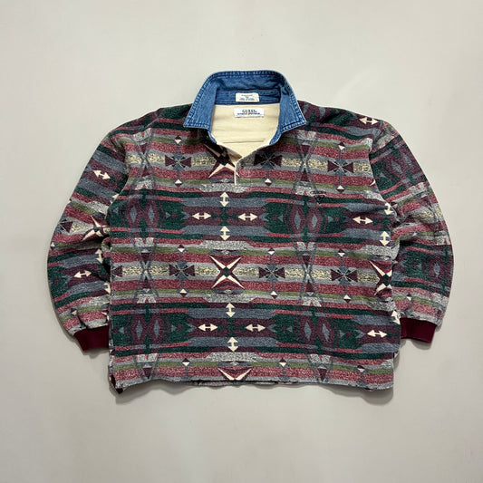 XL 90s Guess Terry Cloth Aztec Collared Shirt