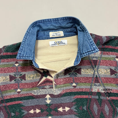 XL 90s Guess Terry Cloth Aztec Collared Shirt