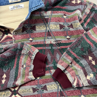 XL 90s Guess Terry Cloth Aztec Collared Shirt