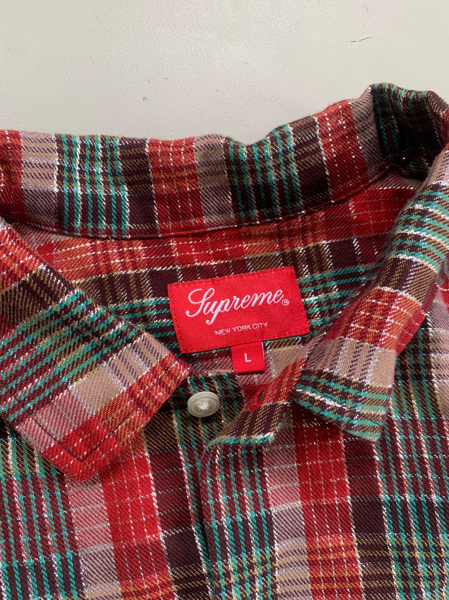 Large Supreme Metallic Plaid Button Shirt