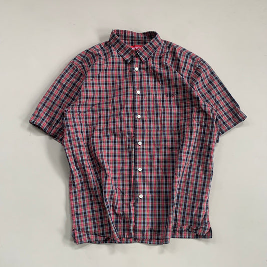 Large Supreme Red Mini Plaid Button Shirt