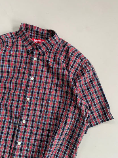 Large Supreme Red Mini Plaid Button Shirt