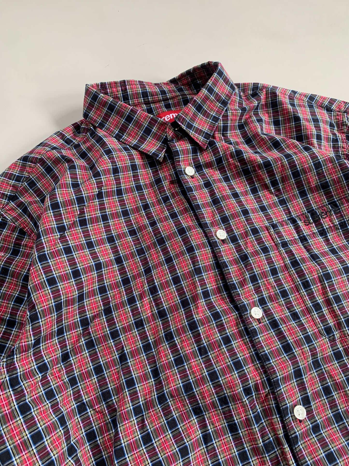 Large Supreme Red Mini Plaid Button Shirt