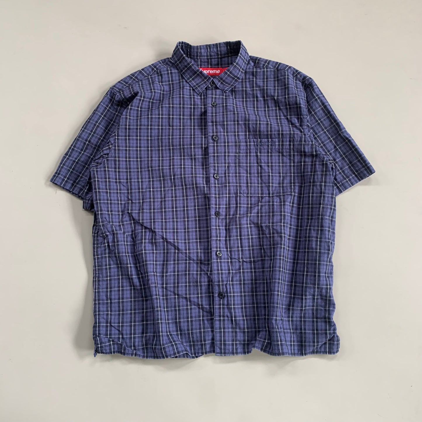 Large Supreme Purple Loose Plaid Button Shirt