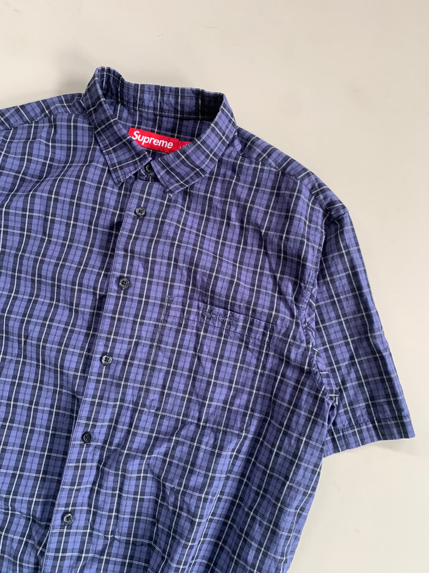 Large Supreme Purple Loose Plaid Button Shirt