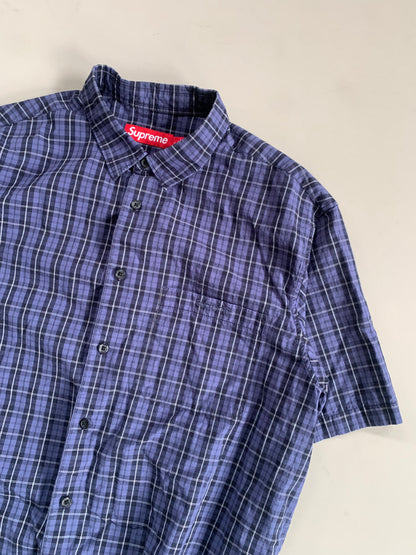 Large Supreme Purple Loose Plaid Button Shirt