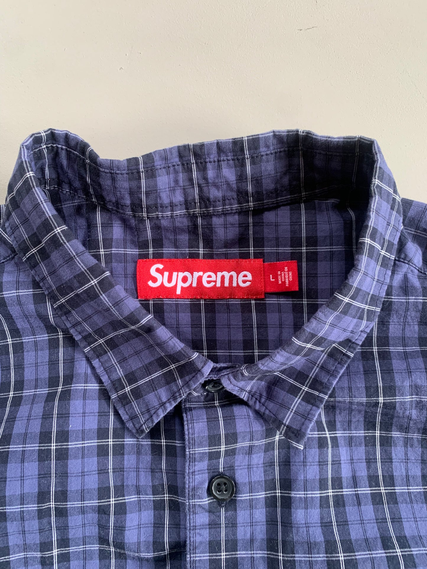 Large Supreme Purple Loose Plaid Button Shirt