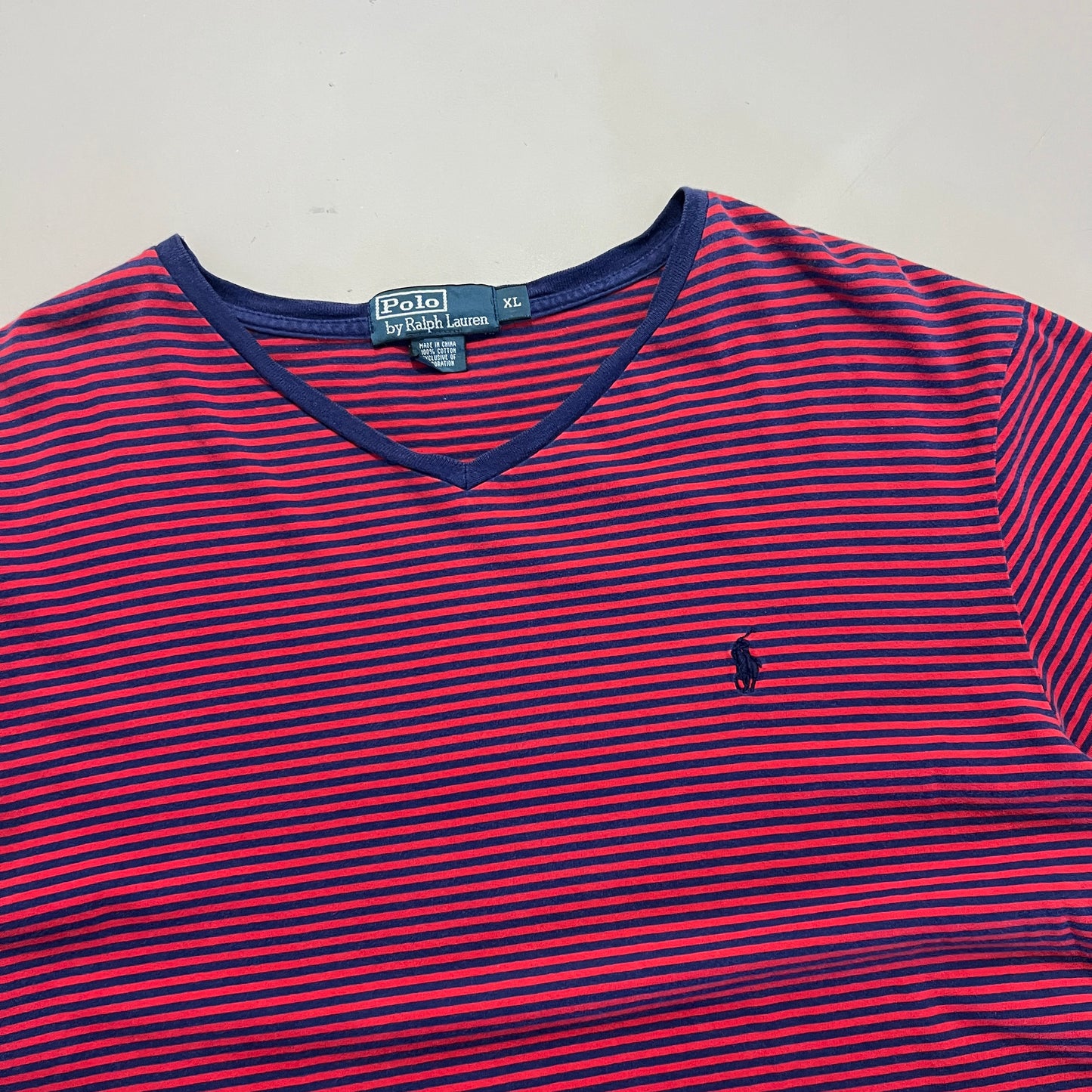 Polo Ralph Lauren Navy Red Striped V-Neck T-Shirt