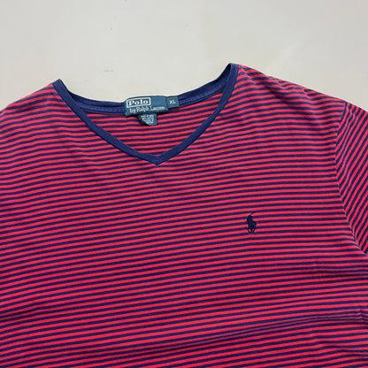 Polo Ralph Lauren Navy Red Striped V-Neck T-Shirt
