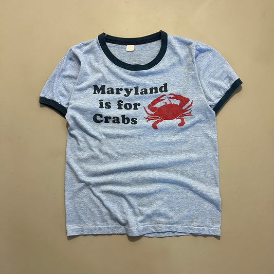 60s 70s Maryland Is For Crabs Baby Blue Ringer T-Shirt