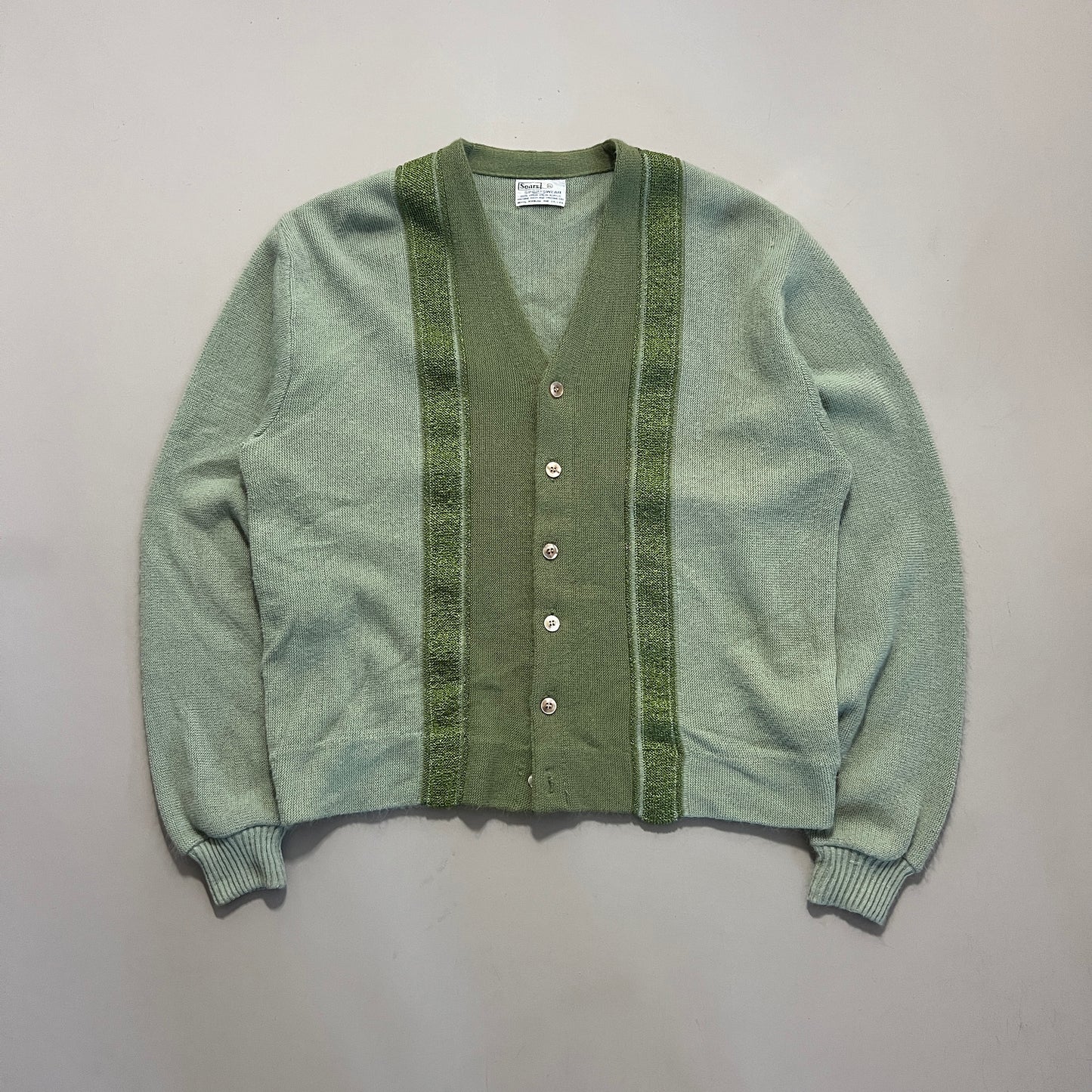 Vintage Sears Sportswear Green Striped Knit Cardigan