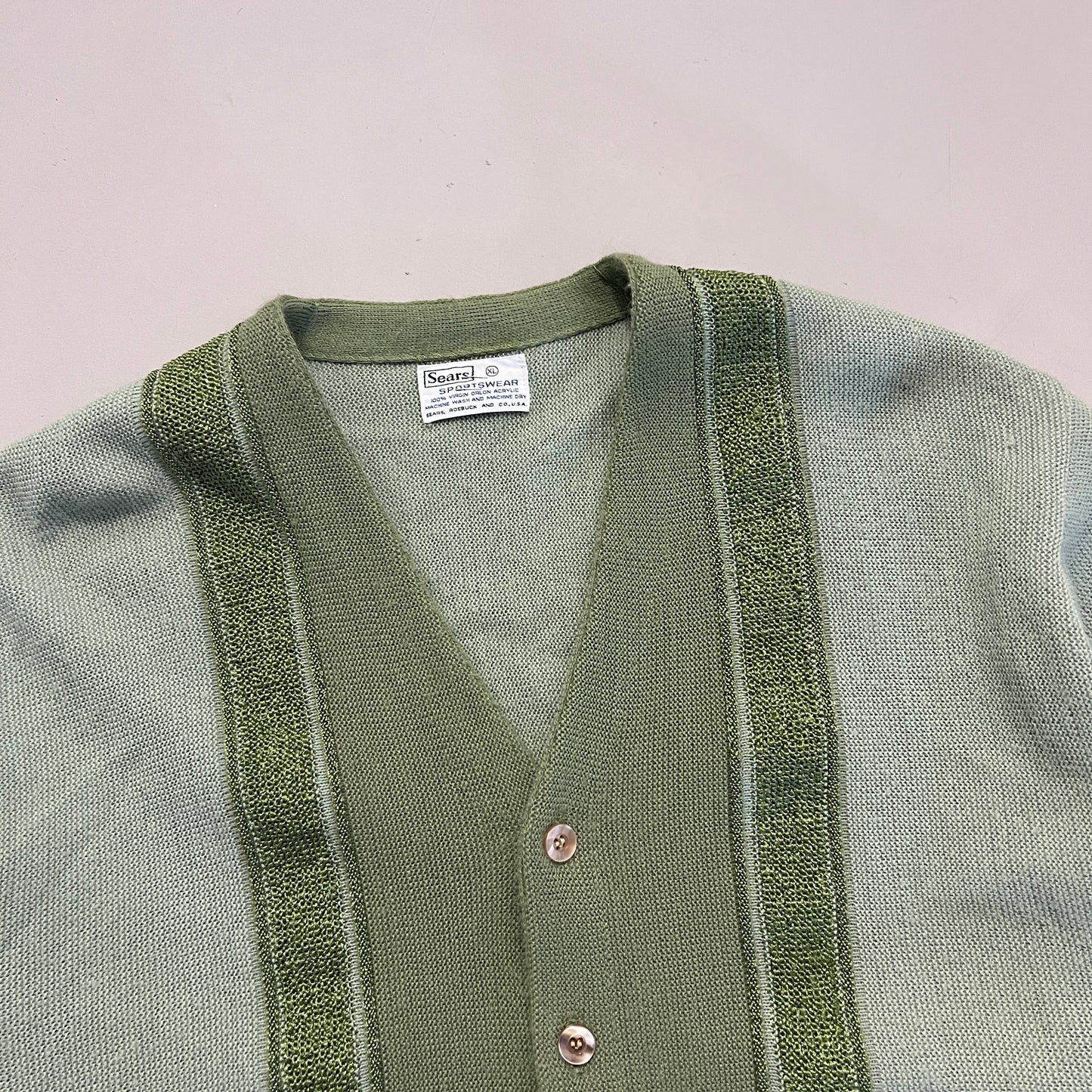 Vintage Sears Sportswear Green Striped Knit Cardigan