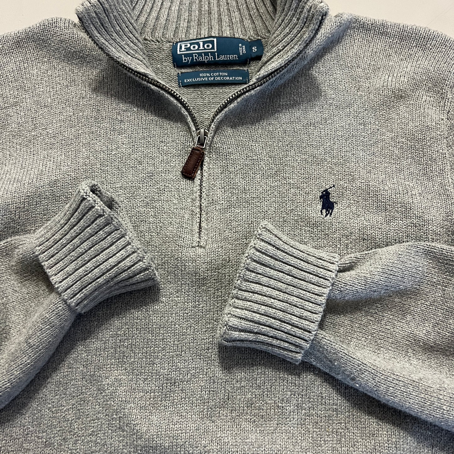 Polo Ralph Lauren Gray Cotton Knit Quarter Zip Sweater