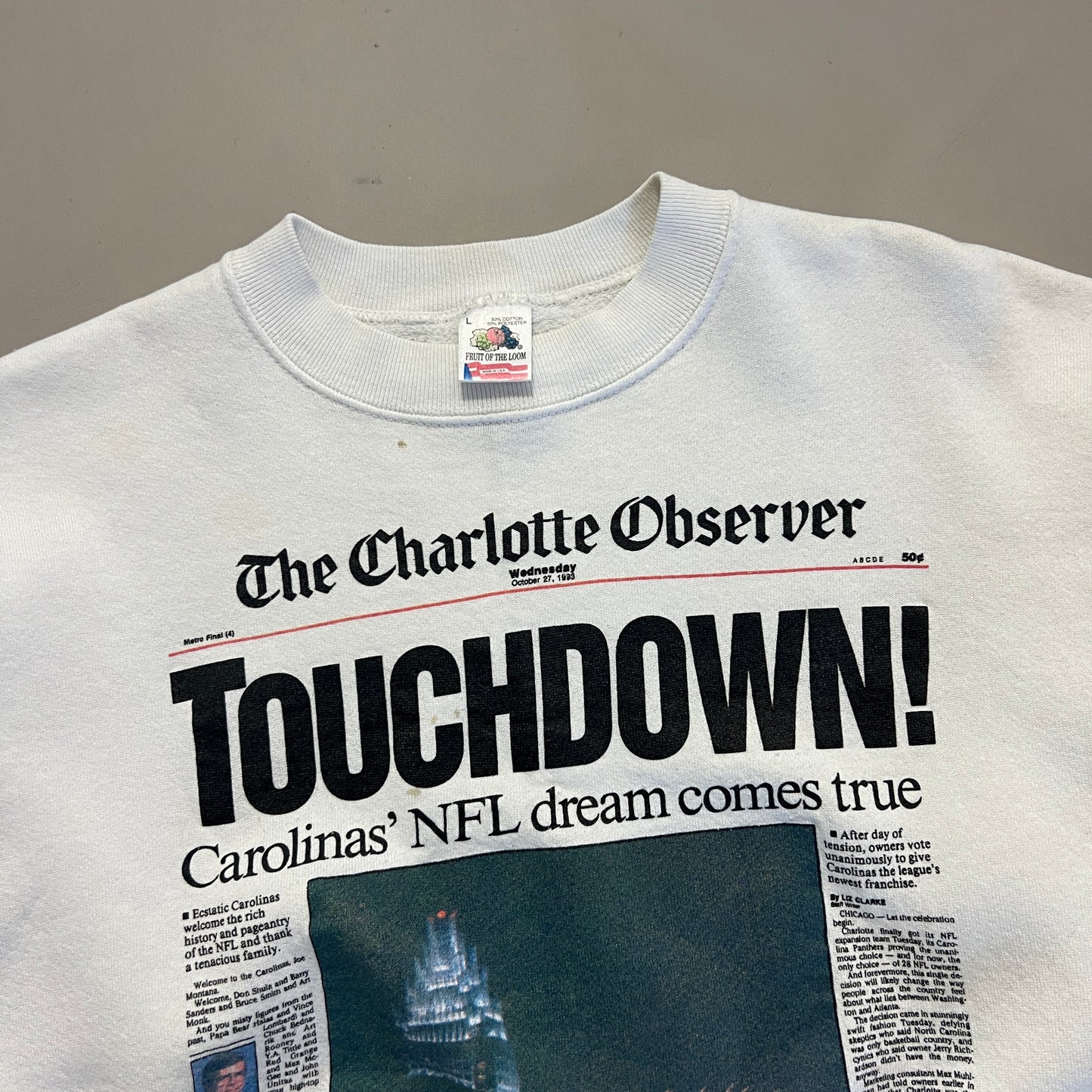 1993 Charlotte Observer Carolina Panthers Crewneck Sweatshirt