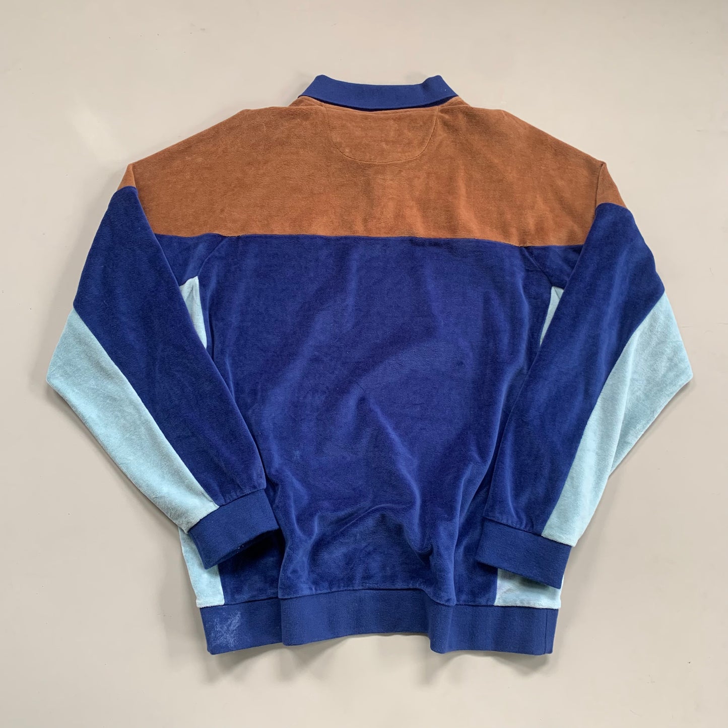 Large Blue Supreme Paneled Velour Collared Shirt