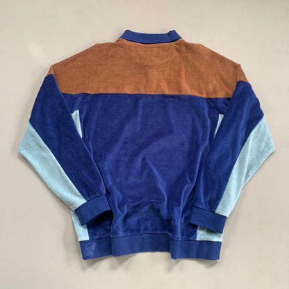 Large Blue Supreme Paneled Velour Collared Shirt