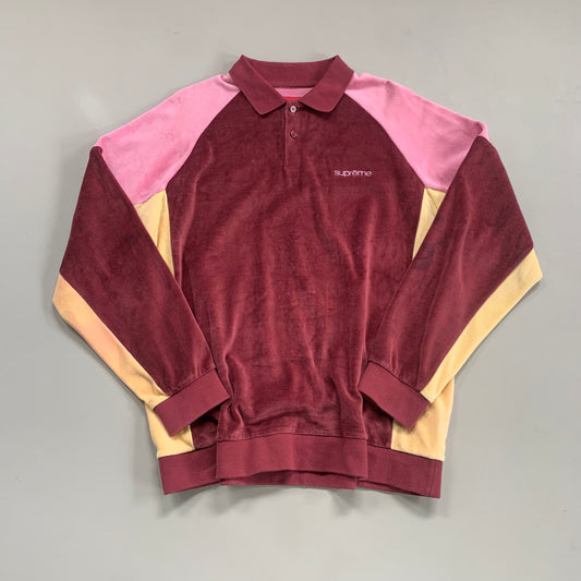 Large Pink Supreme Paneled Velour Collared Shirt