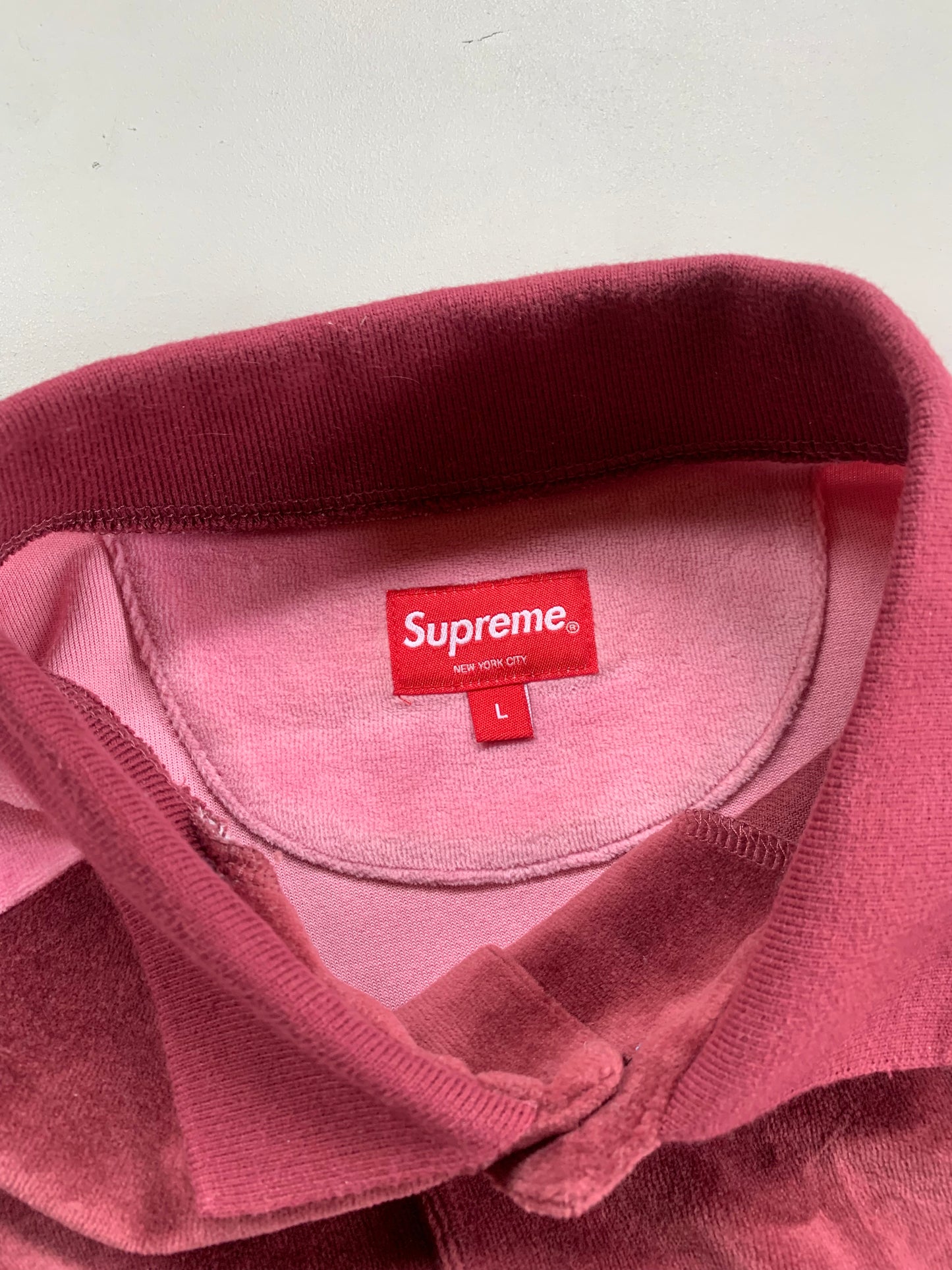 Large Pink Supreme Paneled Velour Collared Shirt