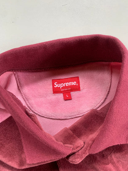 Large Pink Supreme Paneled Velour Collared Shirt