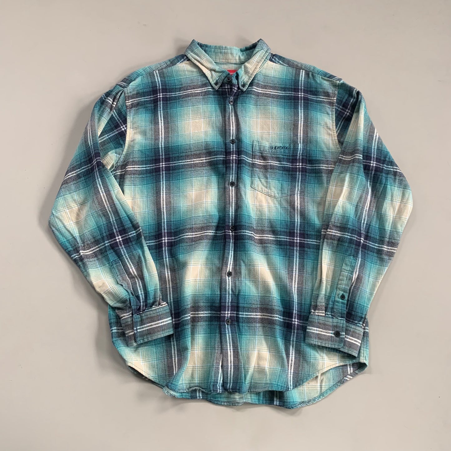 Large Supreme Teal Shadow Plaid Button Shirt