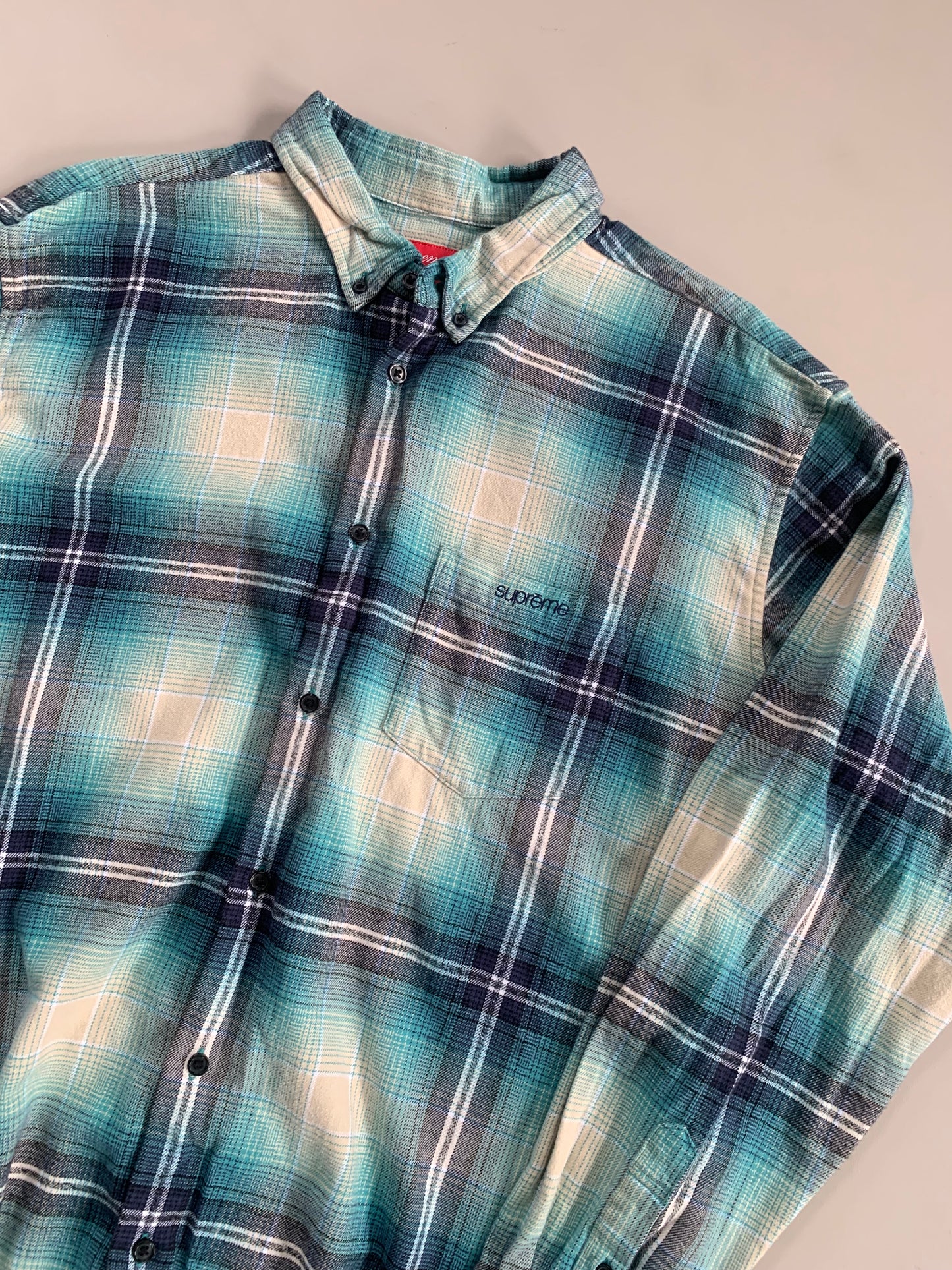 Large Supreme Teal Shadow Plaid Button Shirt