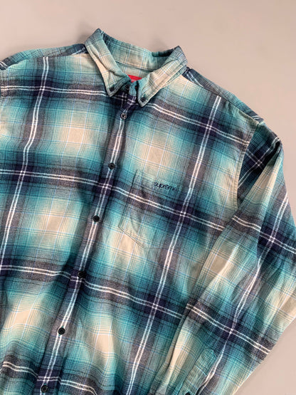 Large Supreme Teal Shadow Plaid Button Shirt