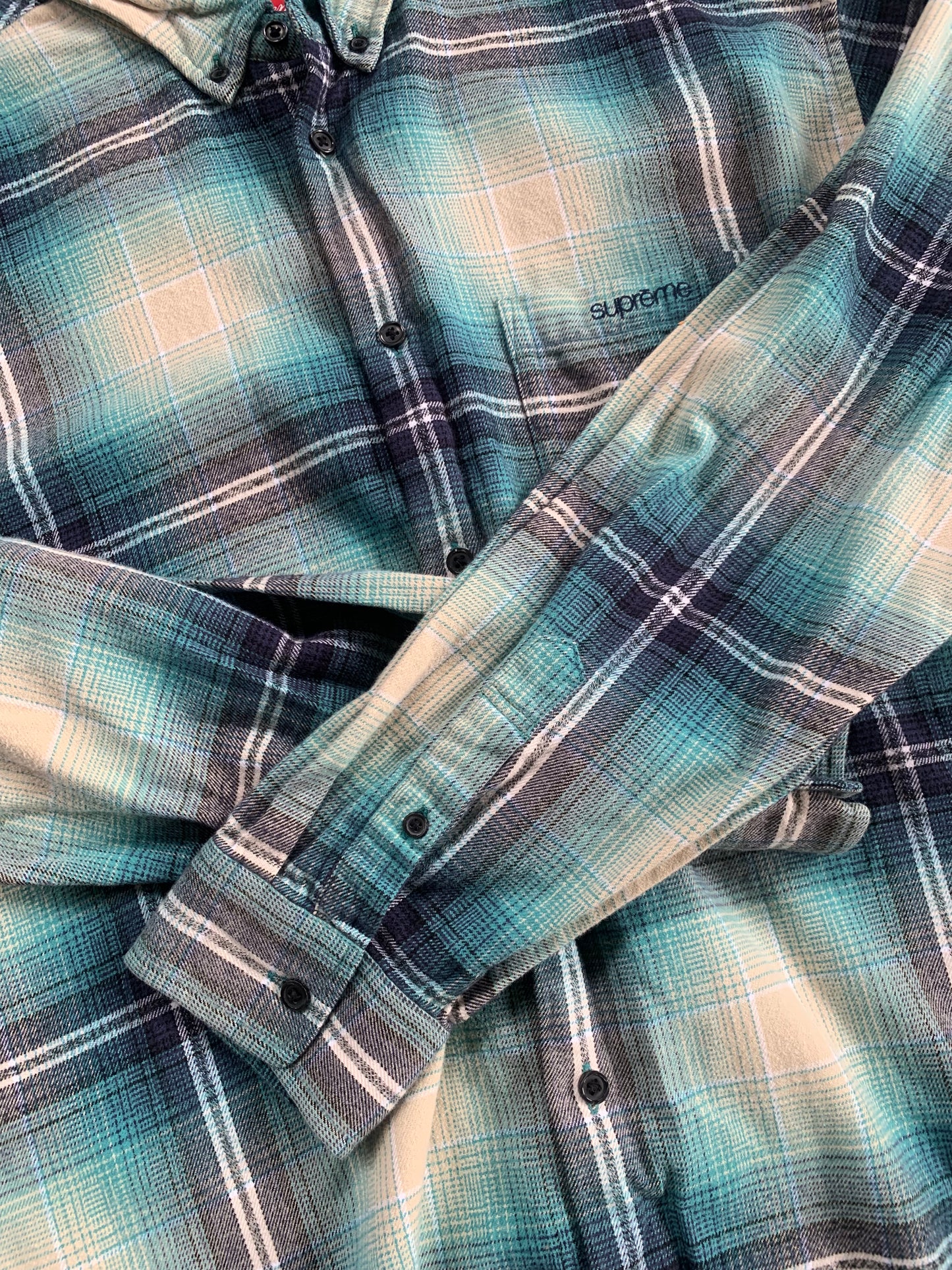 Large Supreme Teal Shadow Plaid Button Shirt