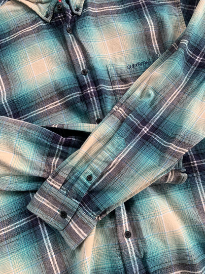 Large Supreme Teal Shadow Plaid Button Shirt