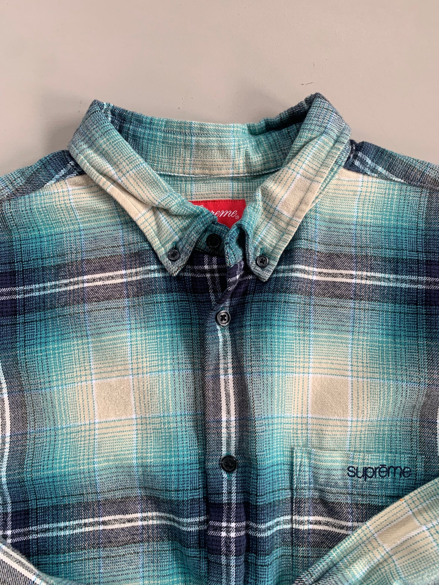 Large Supreme Teal Shadow Plaid Button Shirt