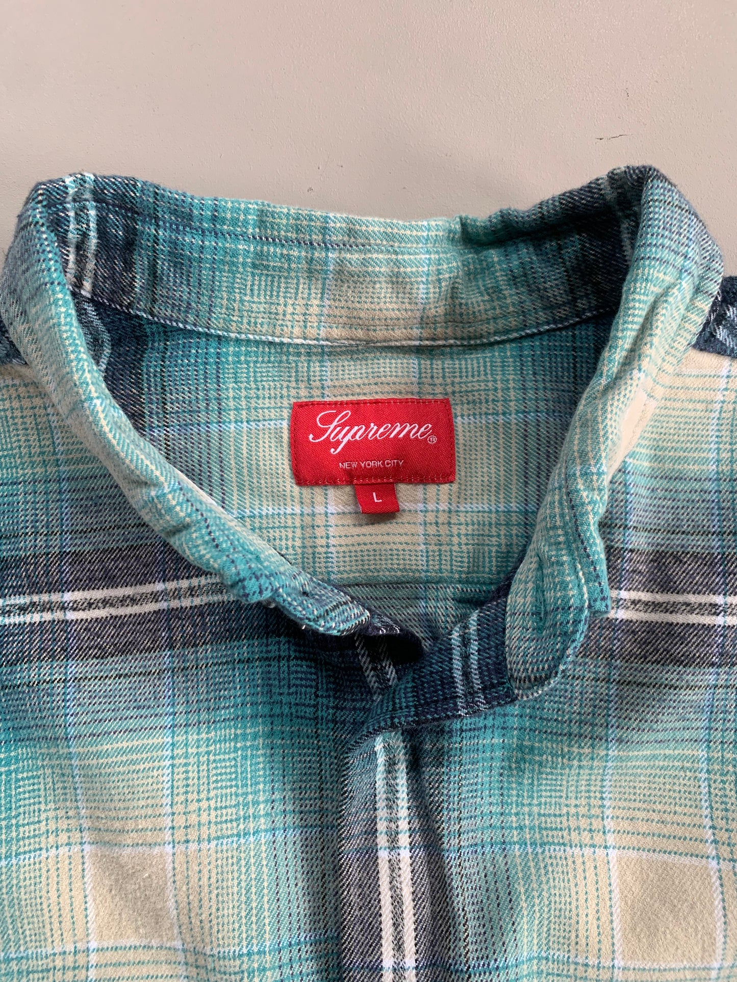 Large Supreme Teal Shadow Plaid Button Shirt