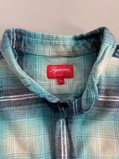 Large Supreme Teal Shadow Plaid Button Shirt