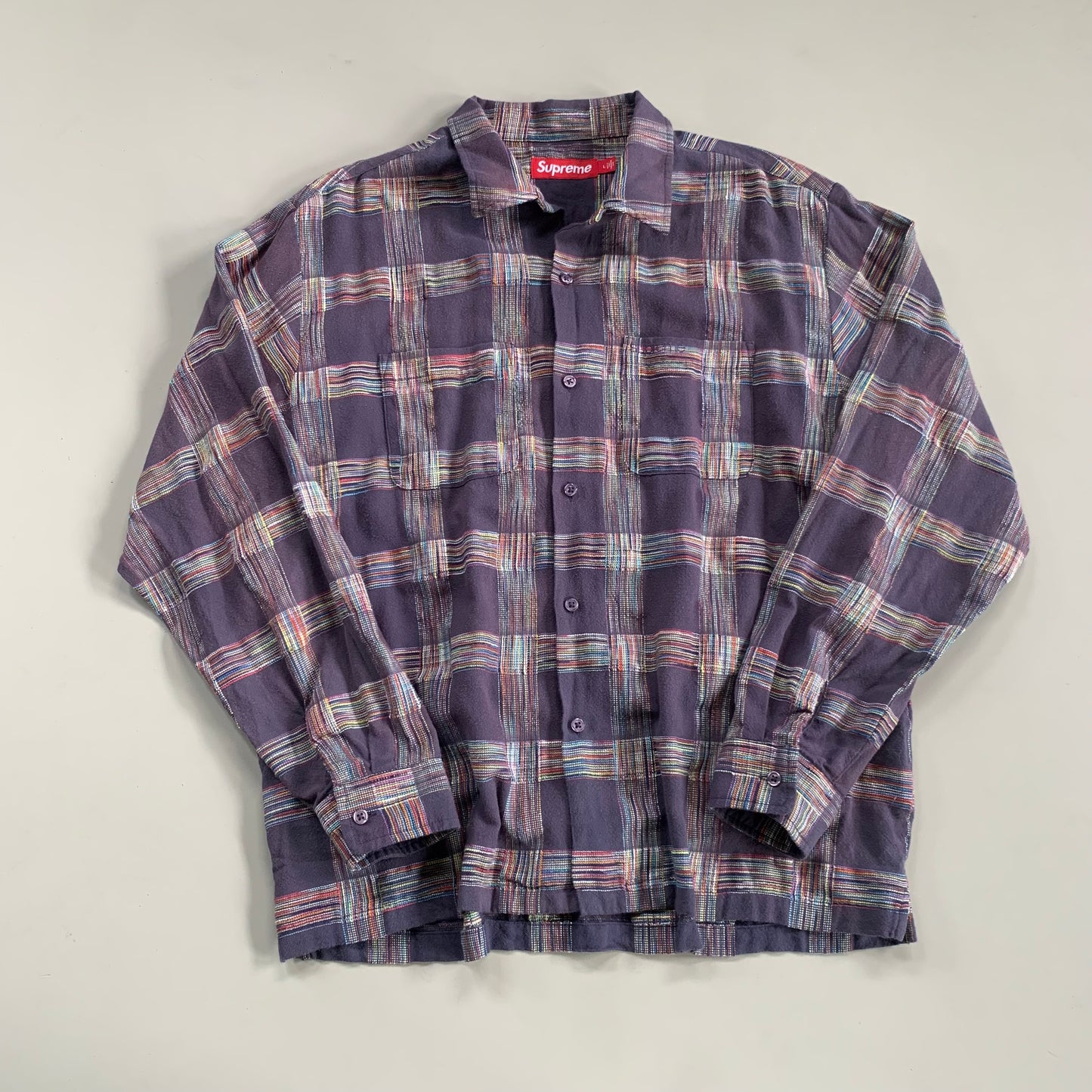 Large Supreme Purple Woven Plaid Button Shirt