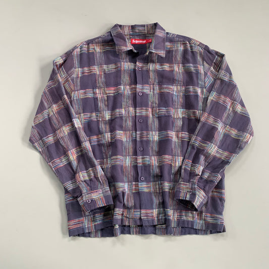 Large Supreme Purple Woven Plaid Button Shirt