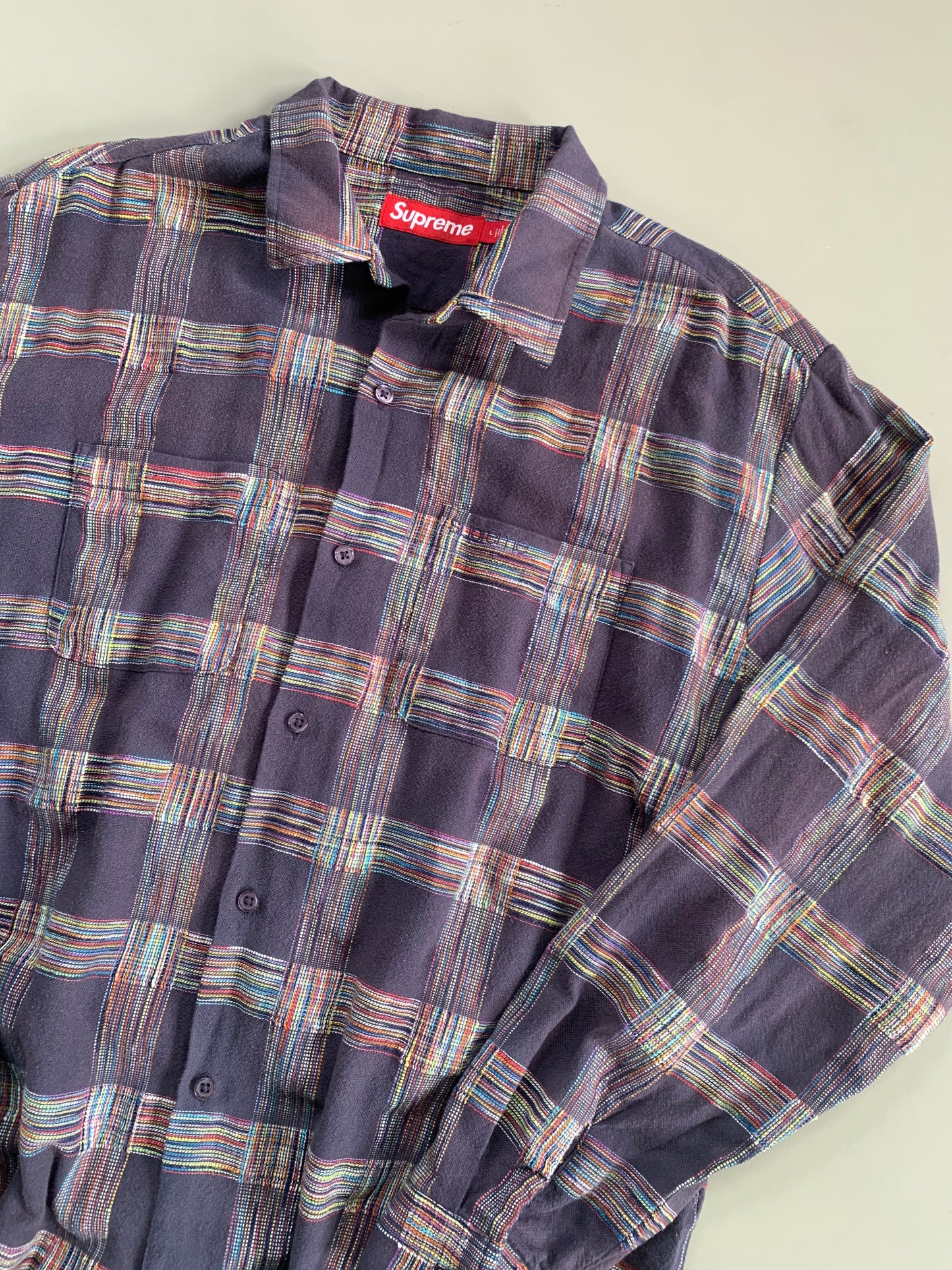 Large Supreme Purple Woven Plaid Button Shirt