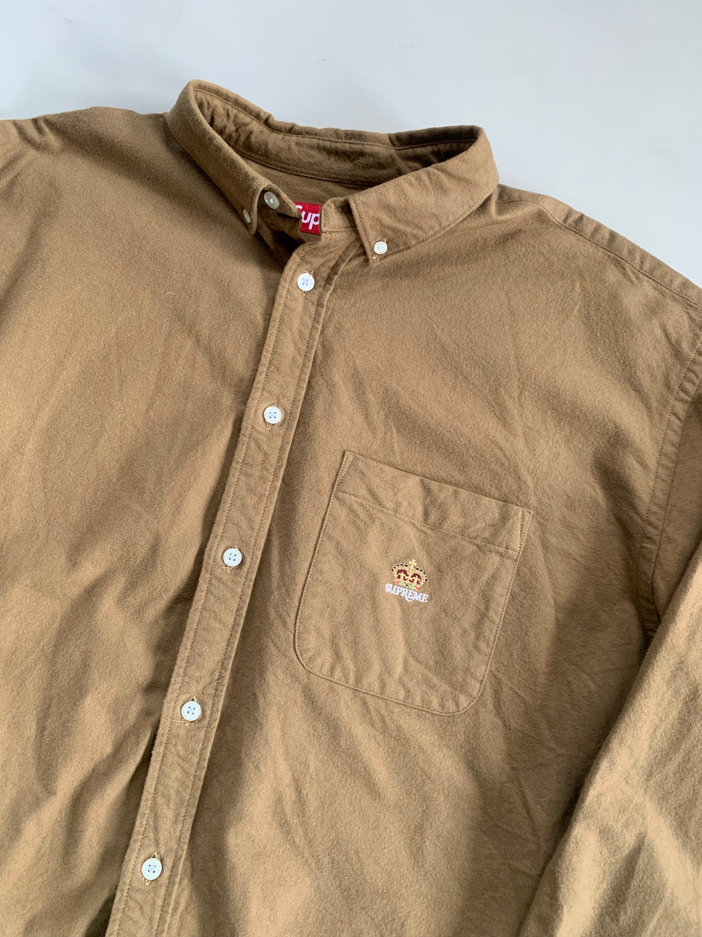 Large Supreme Brown Oxford Button Shirt