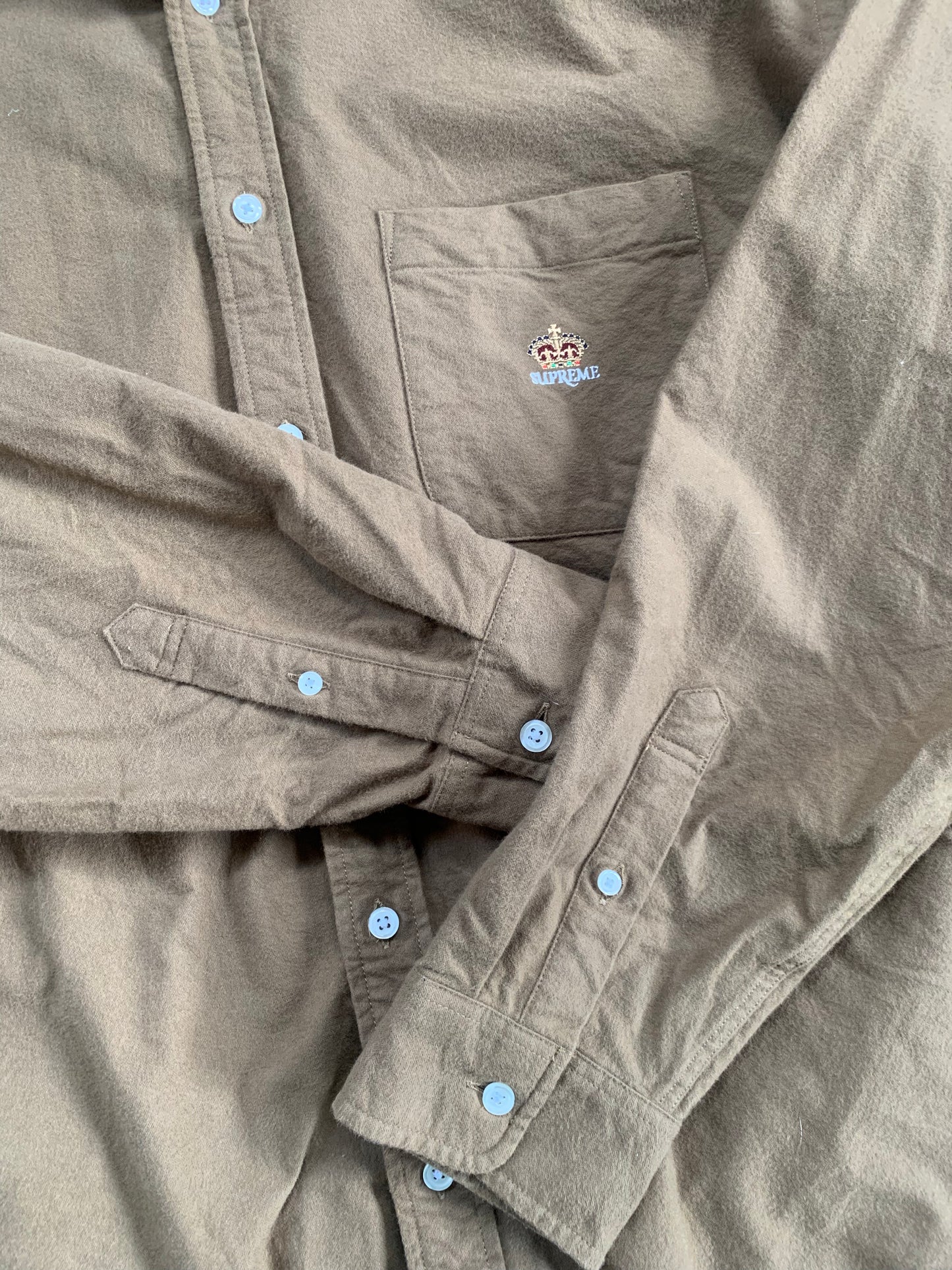 Large Supreme Brown Oxford Button Shirt