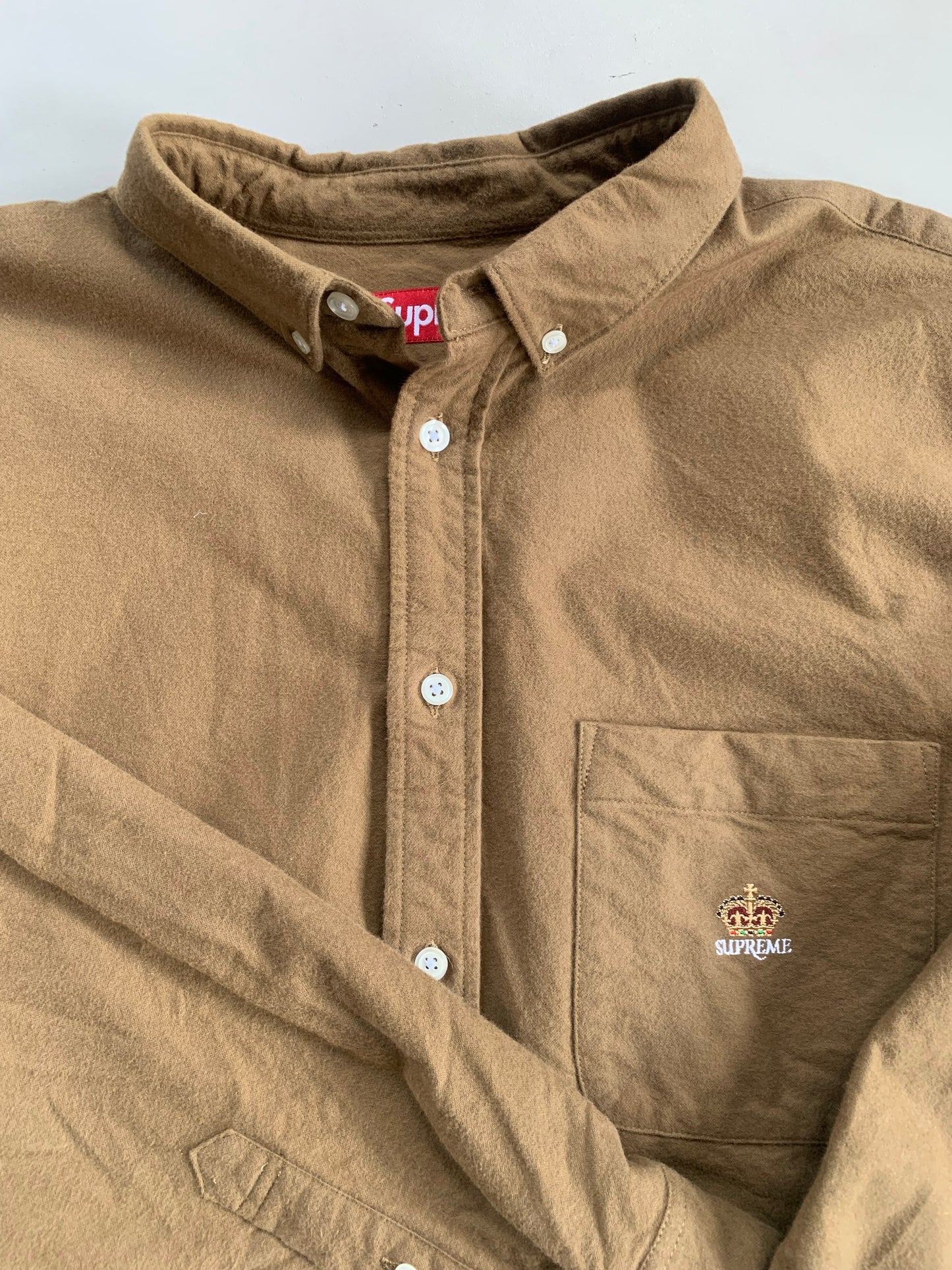 Large Supreme Brown Oxford Button Shirt