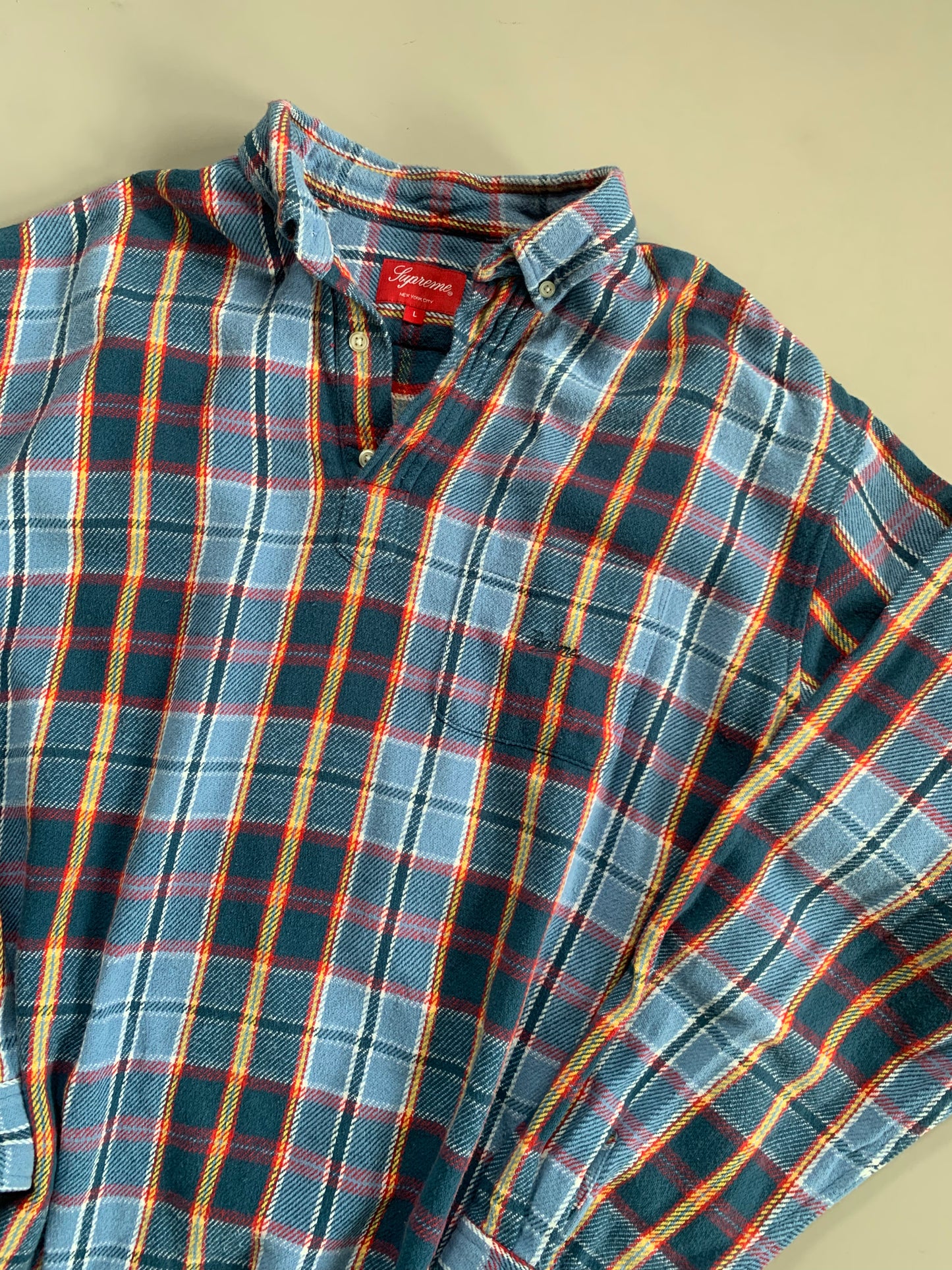 Large Supreme Teal Plaid Button Shirt